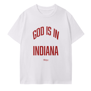 GOD IS IN INDIANA TEE Christian Indiana Hoosiers Clothes Believe Brand Co 